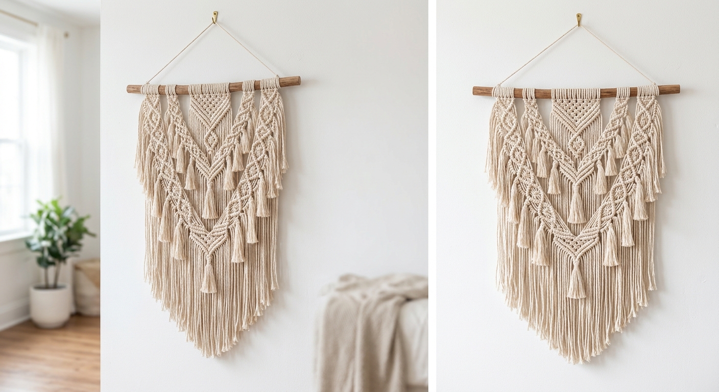 Cotton Macrame Wall Hanging – Handmade Bohemian Design, 24x36 Inches, Natural