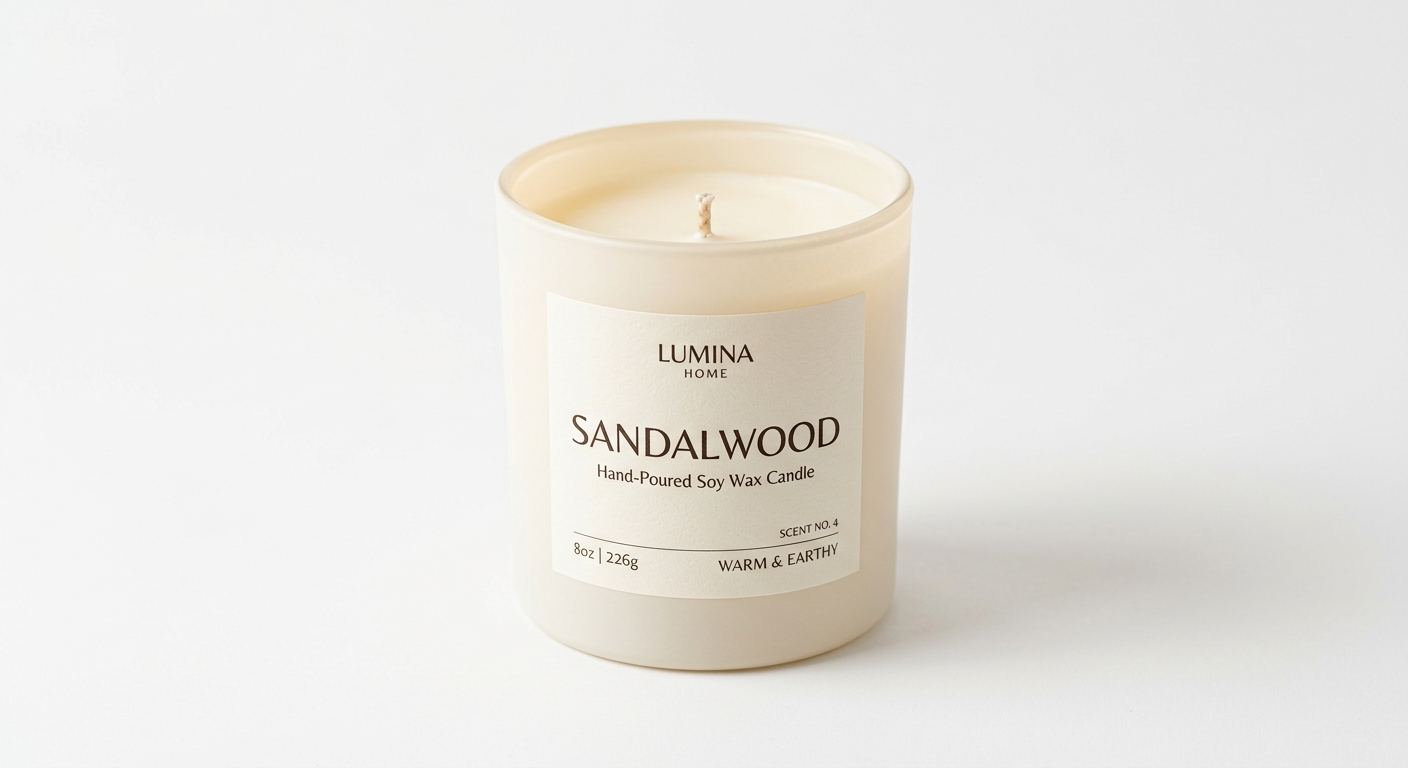 Hand-Poured Soy Wax Candle – Sandalwood Scent, 8oz, Cream